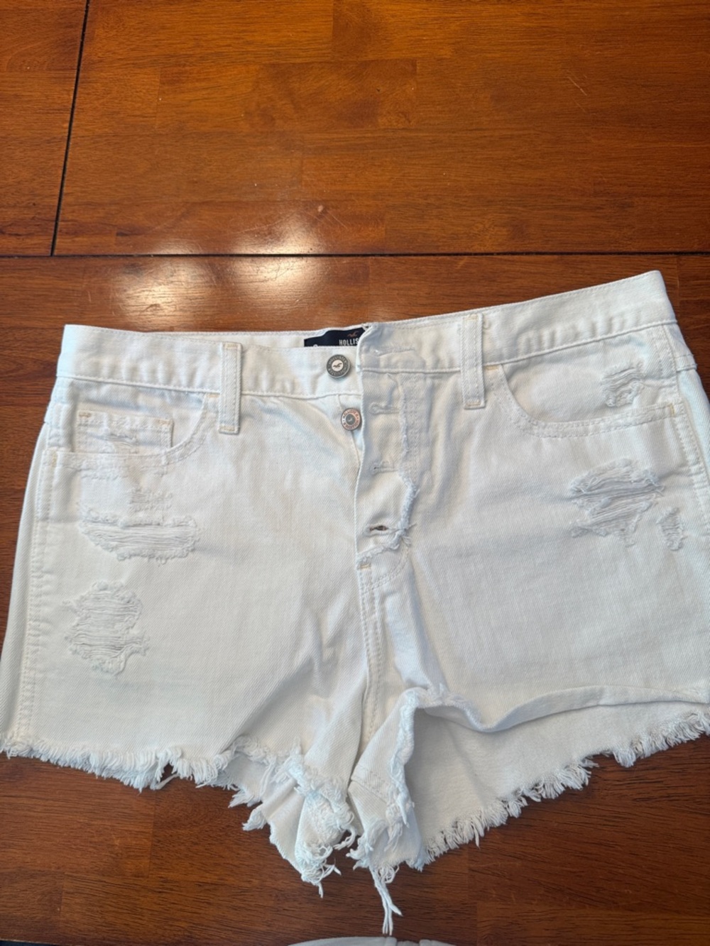 Hollister White Distressed Frayed Hem Denim Shorts